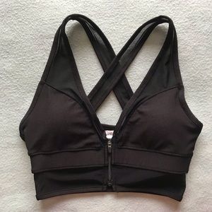 Black Mesh Zip Front Workout Bra